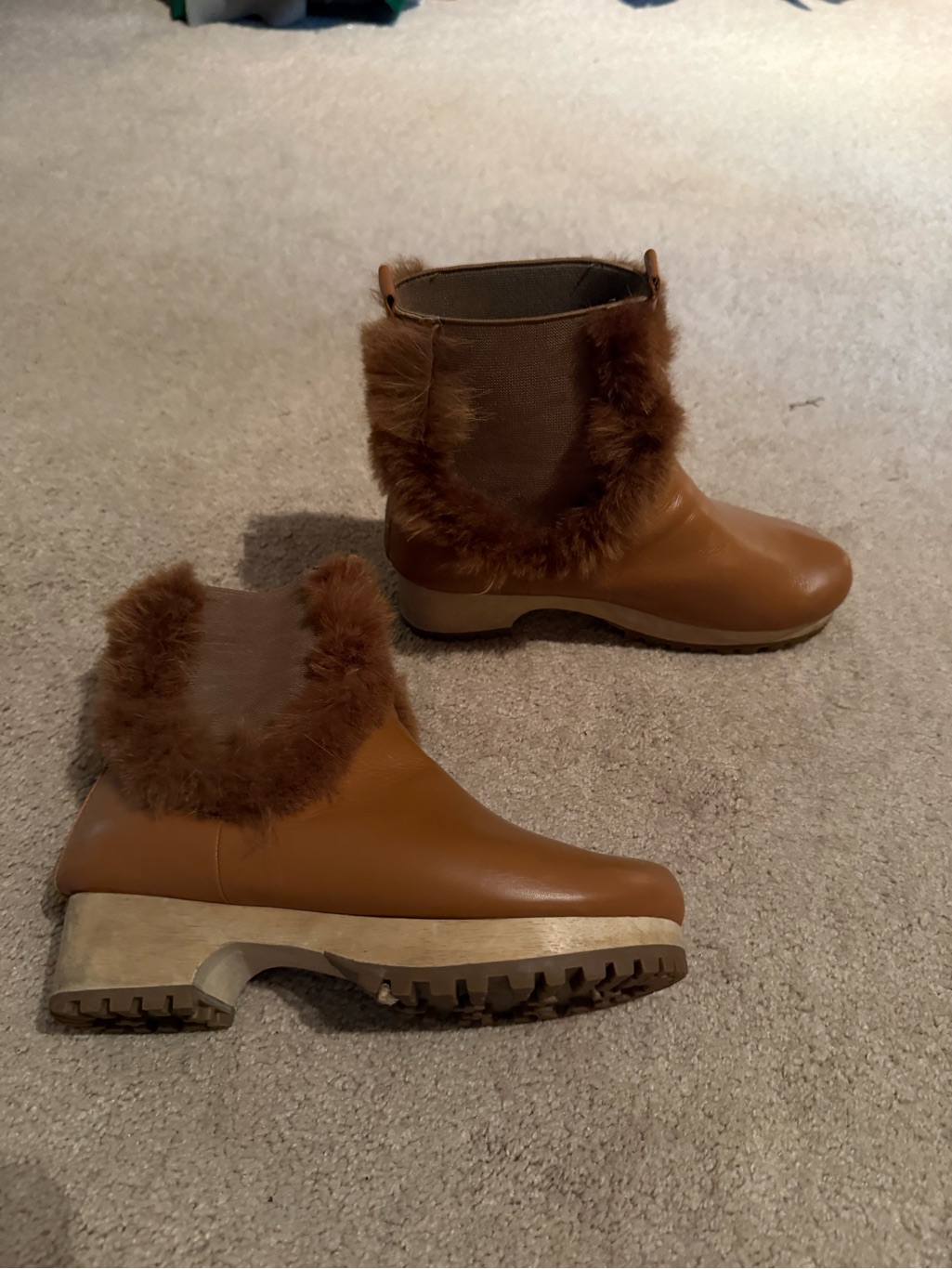 Fur-Trim Clog Ankle Bootie In Cognac — image 2 of 4